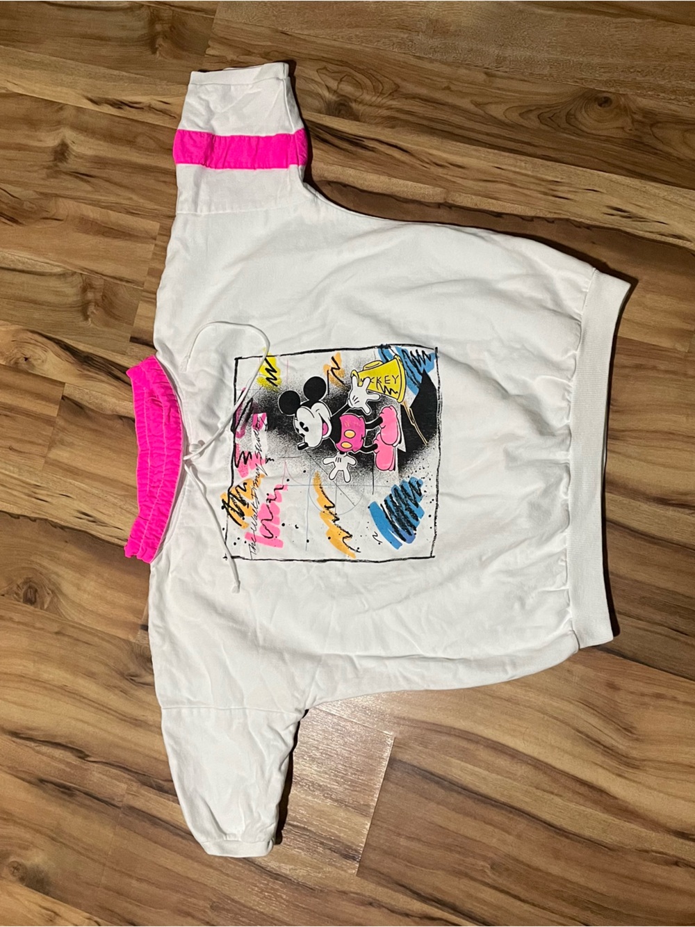 Vtg Disney Mickey Mouse Boxy Graphic Sweatshirt White Hot Pink Colorblock L